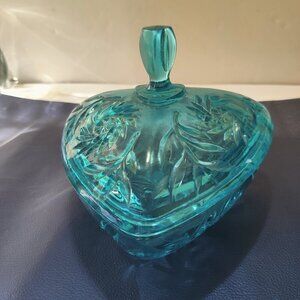 Hazel Atlas Triangular Trinket dish. Cut Glass Lid and Bowl in Great Condition.